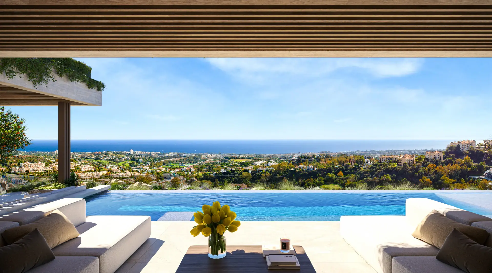 Terasa s bazénem a výhledem na moře, Costa del Sol